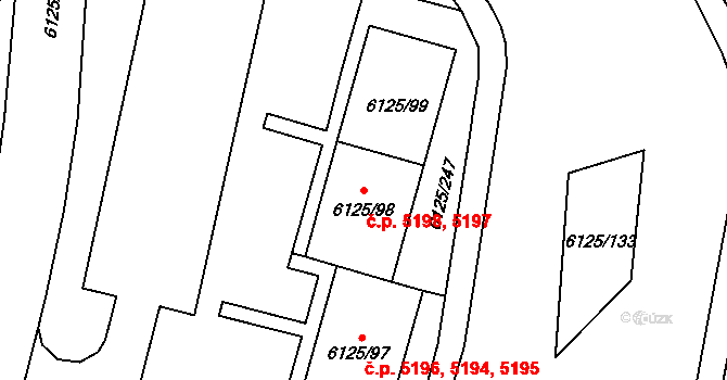 Chomutov 5197,5198 na parcele st. 6125/98 v KÚ Chomutov I, Katastrální mapa