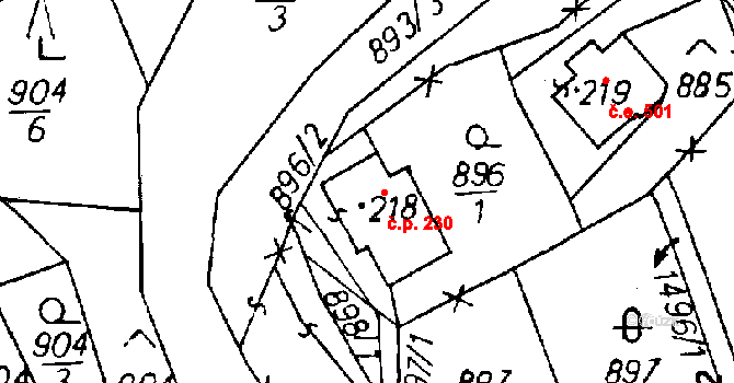Jeřmanice 230 na parcele st. 218 v KÚ Jeřmanice, Katastrální mapa