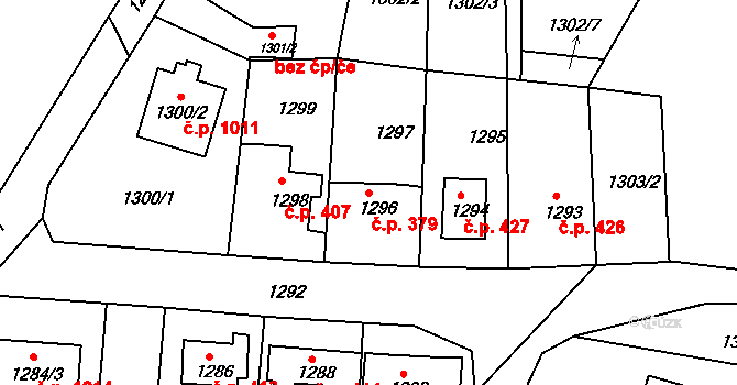 Liberec VI-Rochlice 379, Liberec na parcele st. 1296 v KÚ Rochlice u Liberce, Katastrální mapa