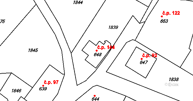 Pila 144, Trhanov na parcele st. 648 v KÚ Trhanov, Katastrální mapa