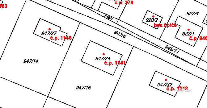 Vratimov 1141 na parcele st. 947/24 v KÚ Vratimov, Katastrální mapa