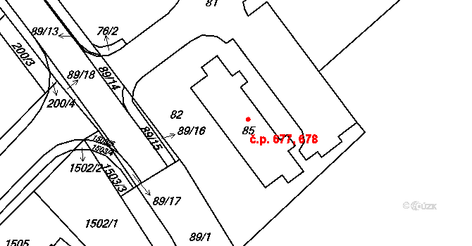 Pozořice 677,678 na parcele st. 85 v KÚ Pozořice, Katastrální mapa