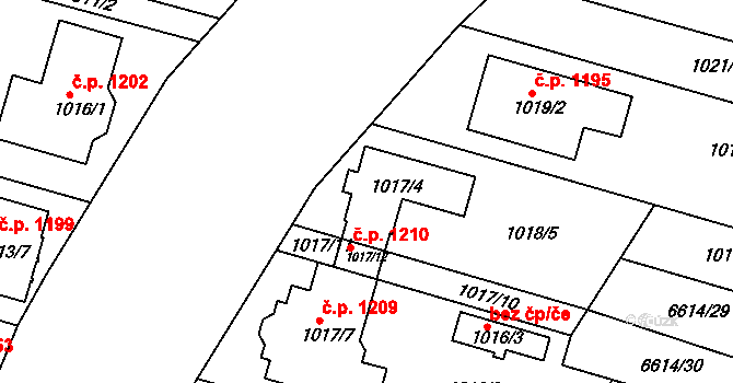 Mutěnice 1210 na parcele st. 1017/4 v KÚ Mutěnice, Katastrální mapa