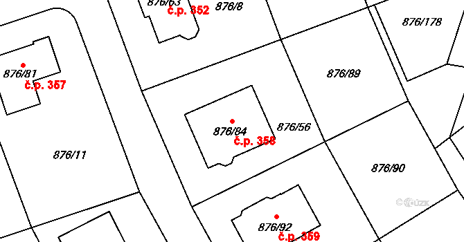 Stonařov 358 na parcele st. 876/84 v KÚ Stonařov, Katastrální mapa