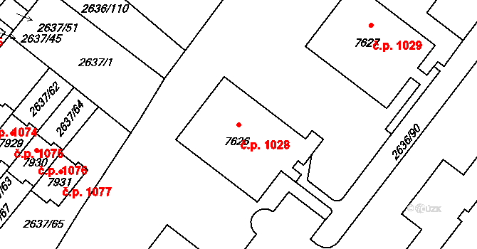Kolín II 1028, Kolín na parcele st. 7626 v KÚ Kolín, Katastrální mapa