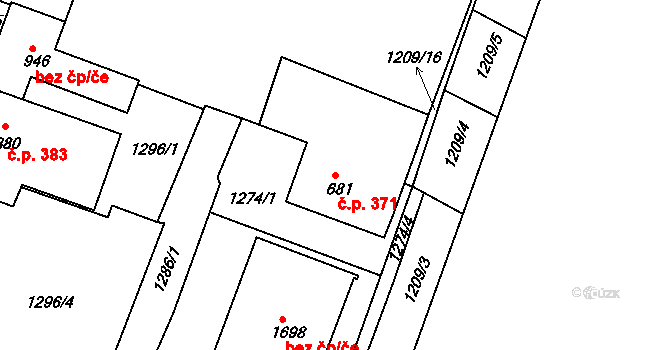 Moravské Budějovice 371 na parcele st. 681 v KÚ Moravské Budějovice, Katastrální mapa