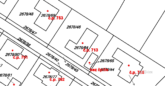 Rapotín 713 na parcele st. 2678/64 v KÚ Rapotín, Katastrální mapa
