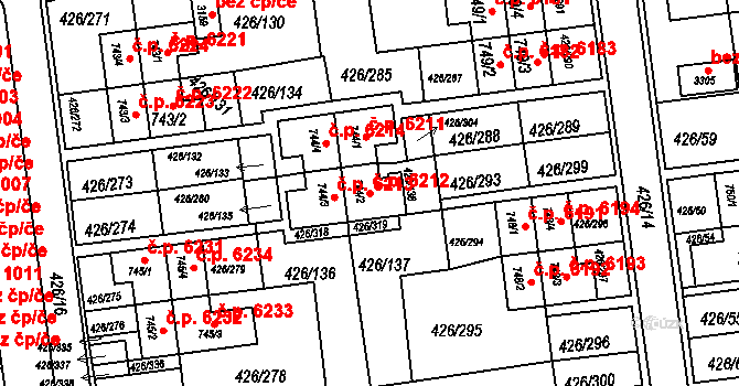Otrokovice 6212 na parcele st. 744/2 v KÚ Otrokovice, Katastrální mapa