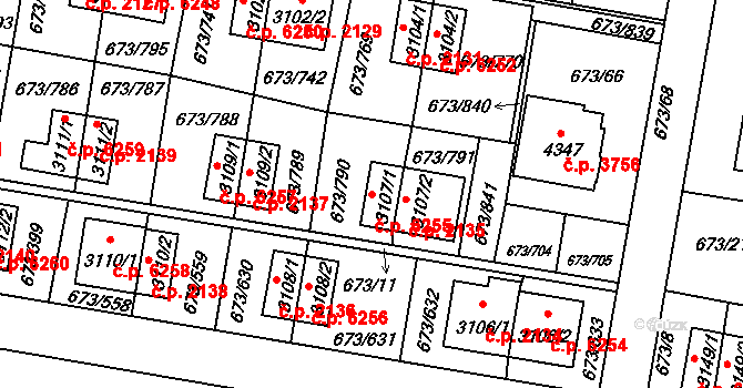 Zlín 6255 na parcele st. 3107/1 v KÚ Zlín, Katastrální mapa