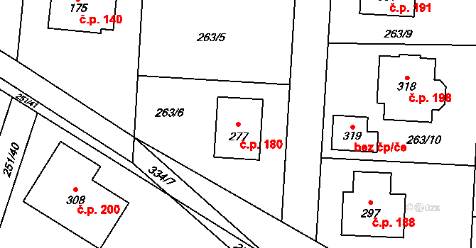 Zlosyň 180 na parcele st. 277 v KÚ Zlosyň, Katastrální mapa