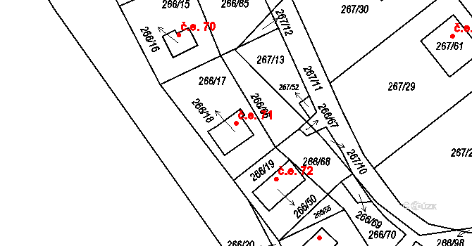 Tušimice 71, Kadaň na parcele st. 266/18 v KÚ Tušimice, Katastrální mapa