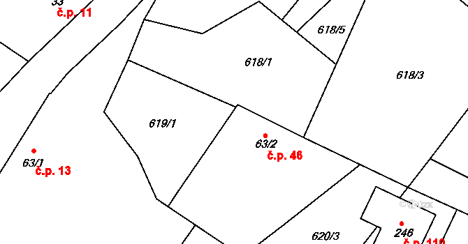 Teplýšovice 46 na parcele st. 63/2 v KÚ Teplýšovice, Katastrální mapa