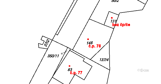 Hřensko 78 na parcele st. 148 v KÚ Hřensko, Katastrální mapa