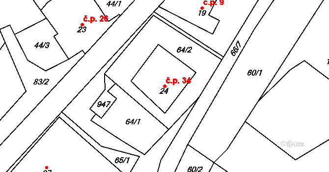 Trhonice 34, Jimramov na parcele st. 24 v KÚ Trhonice, Katastrální mapa