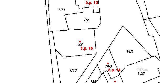 Kobylnice 15, Koroužné na parcele st. 22 v KÚ Kobylnice nad Svratkou, Katastrální mapa