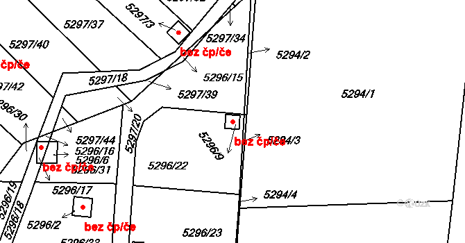 Tábor 38443082 na parcele st. 5296/9 v KÚ Tábor, Katastrální mapa