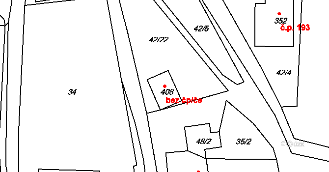 Trstěnice 40143082 na parcele st. 408 v KÚ Trstěnice u Litomyšle, Katastrální mapa