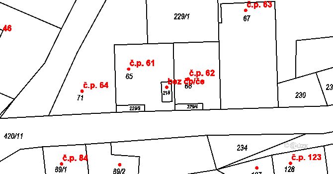 Mezouň 40577082 na parcele st. 218 v KÚ Mezouň, Katastrální mapa