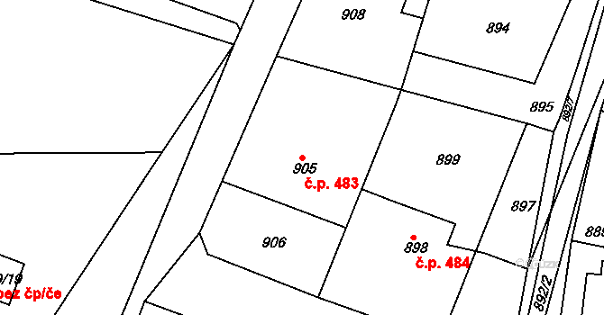 Želechovice nad Dřevnicí 483 na parcele st. 905 v KÚ Želechovice nad Dřevnicí, Katastrální mapa