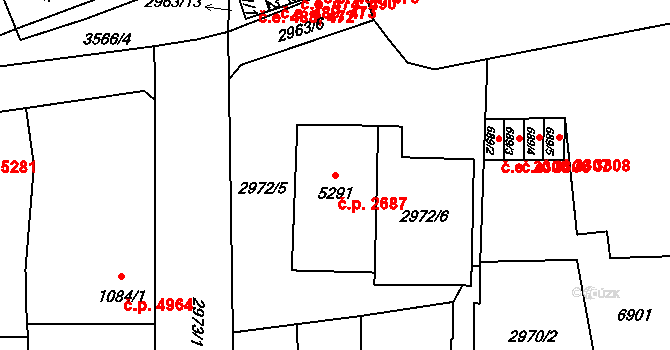 Zlín 2687 na parcele st. 5291 v KÚ Zlín, Katastrální mapa