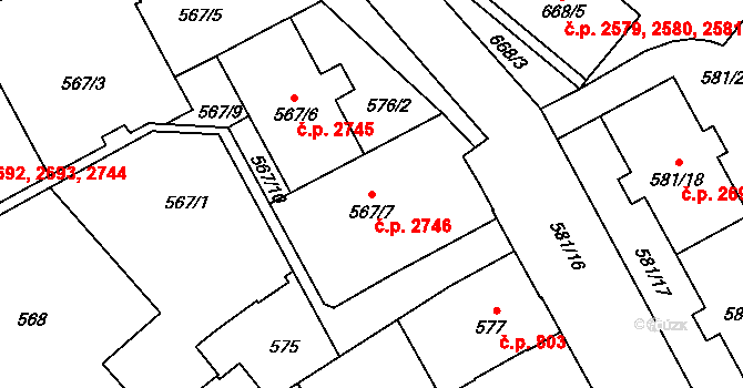 Předměstí 2746, Opava na parcele st. 567/7 v KÚ Opava-Předměstí, Katastrální mapa