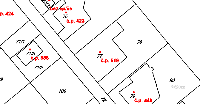 Štěpánkovice 519 na parcele st. 77/1 v KÚ Štěpánkovice, Katastrální mapa