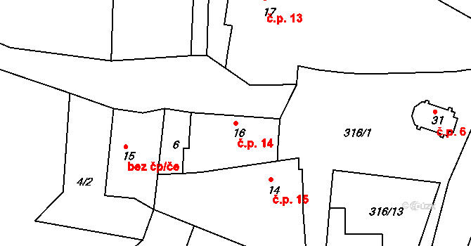 Brčekoly 14, Rosice na parcele st. 16 v KÚ Brčekoly, Katastrální mapa