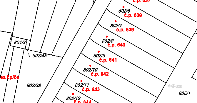 Protivín 641 na parcele st. 802/9 v KÚ Protivín, Katastrální mapa