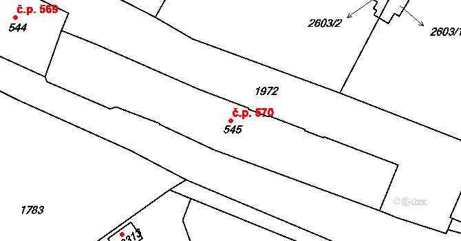 Milevsko 570 na parcele st. 545 v KÚ Milevsko, Katastrální mapa