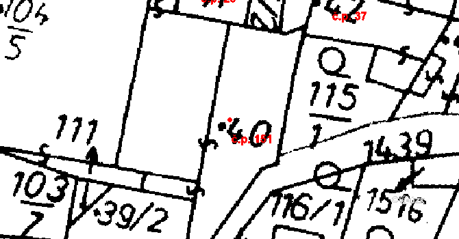 Bernartice 151 na parcele st. 40 v KÚ Bernartice u Milevska, Katastrální mapa