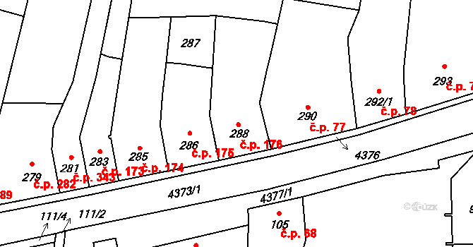 Veselí nad Lužnicí I 176, Veselí nad Lužnicí na parcele st. 288 v KÚ Veselí nad Lužnicí, Katastrální mapa