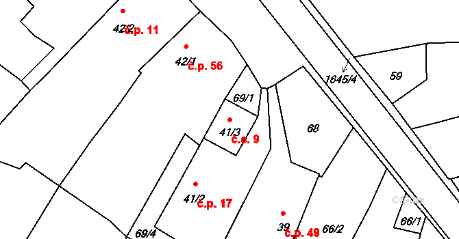 Černíkov 9 na parcele st. 41/3 v KÚ Černíkov, Katastrální mapa