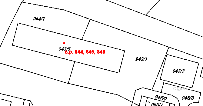 Pražské Předměstí 844,845,846, Jaroměř na parcele st. 943/5 v KÚ Jaroměř, Katastrální mapa
