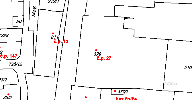 Poříčí 27, Broumov na parcele st. 378 v KÚ Broumov, Katastrální mapa