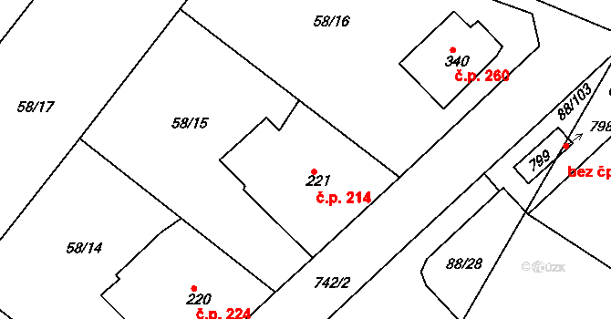 Trnová 214 na parcele st. 221 v KÚ Trnová u Plzně, Katastrální mapa