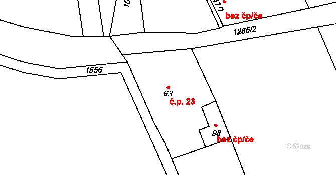 Ostrovec 23, Velečín na parcele st. 63 v KÚ Velečín, Katastrální mapa