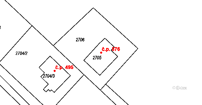 Kopřivnice 576 na parcele st. 2705 v KÚ Kopřivnice, Katastrální mapa