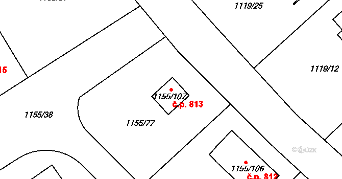 Štětí 813 na parcele st. 1155/107 v KÚ Štětí I, Katastrální mapa