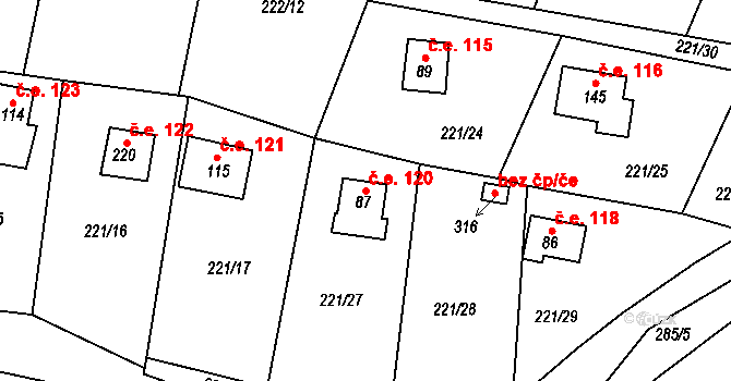 Lipno 120, Líšťany na parcele st. 87 v KÚ Těchoděly, Katastrální mapa