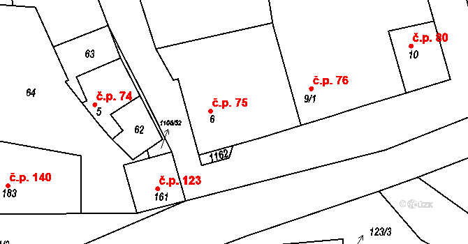 Černochov 75, Peruc na parcele st. 6 v KÚ Černochov, Katastrální mapa