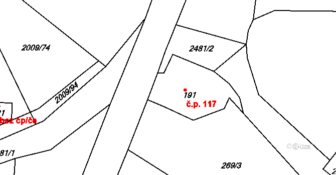 Uhelná Příbram 117 na parcele st. 191 v KÚ Uhelná Příbram, Katastrální mapa