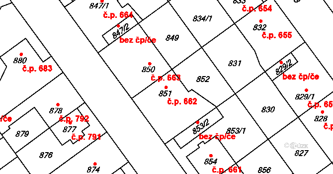 Chotěboř 662 na parcele st. 851 v KÚ Chotěboř, Katastrální mapa