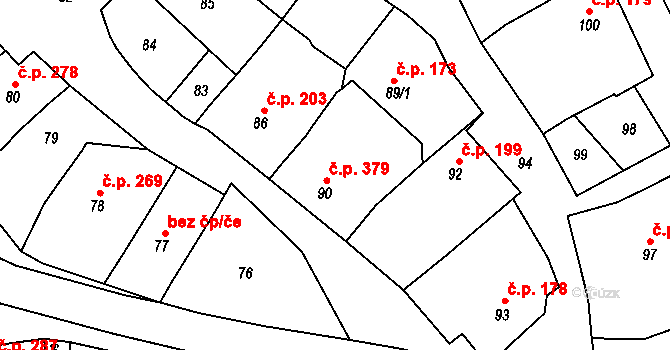 Borkovany 379 na parcele st. 90 v KÚ Borkovany, Katastrální mapa