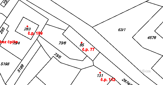 Skalice 77 na parcele st. 85 v KÚ Skalice u Znojma, Katastrální mapa