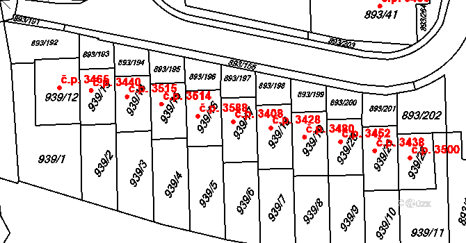 Znojmo 3408 na parcele st. 939/17 v KÚ Znojmo-město, Katastrální mapa