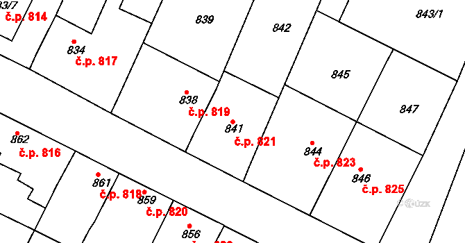 Moravský Krumlov 821 na parcele st. 841 v KÚ Moravský Krumlov, Katastrální mapa