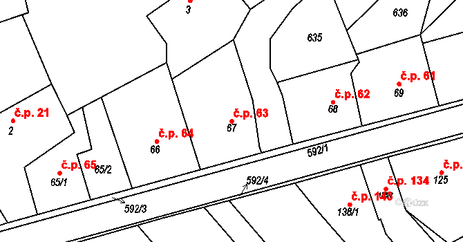 Lazníky 63 na parcele st. 67 v KÚ Lazníky, Katastrální mapa