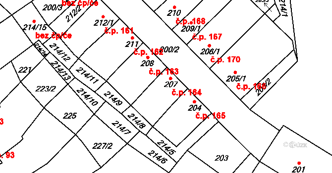 Uhřičice 164 na parcele st. 207 v KÚ Uhřičice, Katastrální mapa