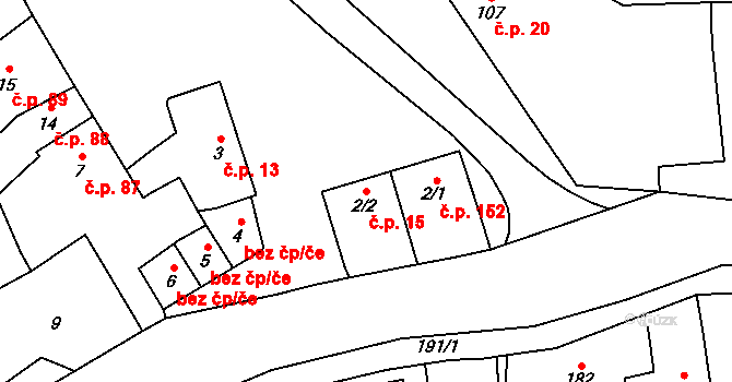 Přerov XIII-Penčice 15, Přerov na parcele st. 2/2 v KÚ Penčičky, Katastrální mapa