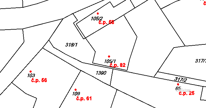 Polipsy 82, Čestín na parcele st. 105/1 v KÚ Polipsy, Katastrální mapa